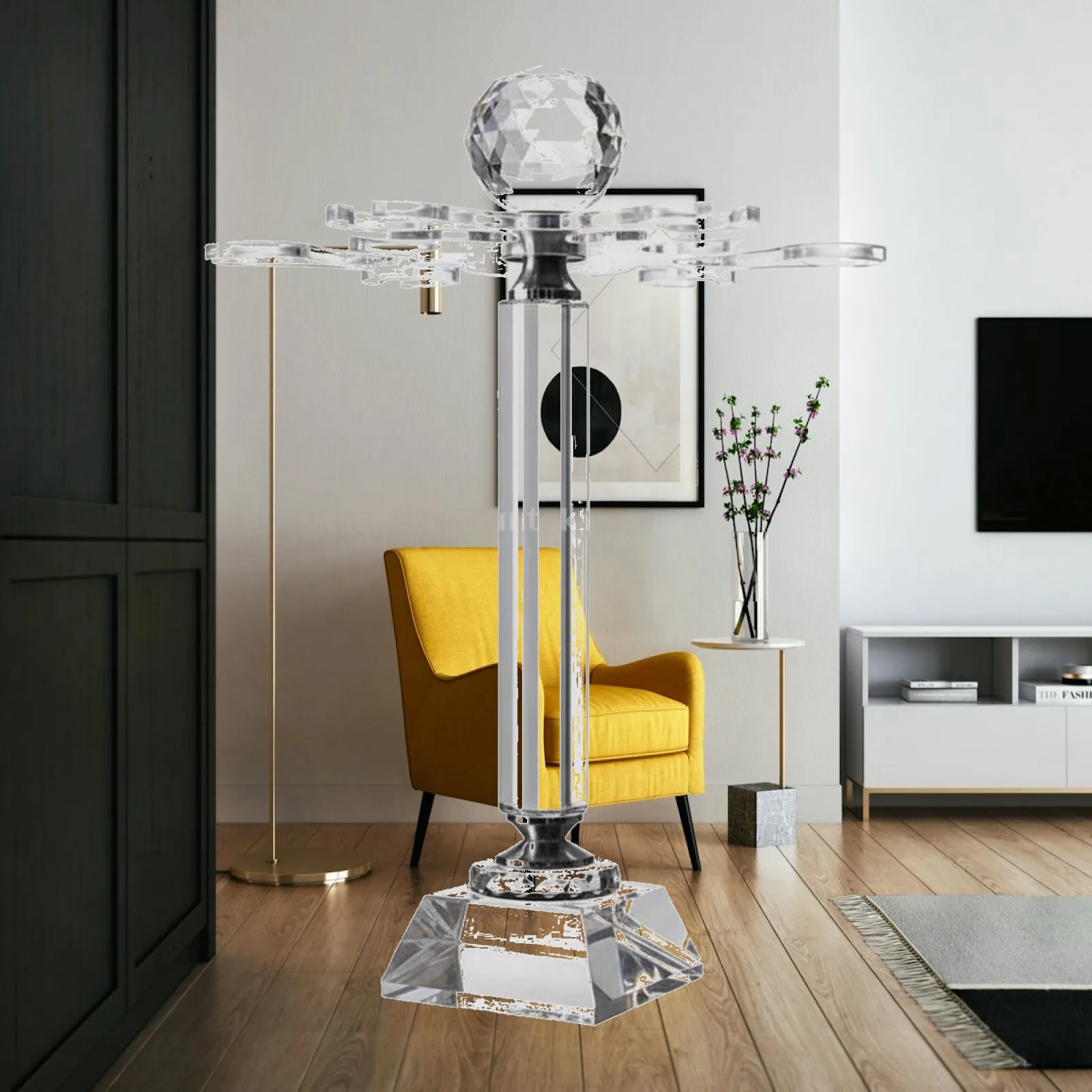 Portable Crystal Wine Glass Holder for Six Glasses Rotating Display Rack with Stable Base Acrylic Barware for Wedding Party Gift