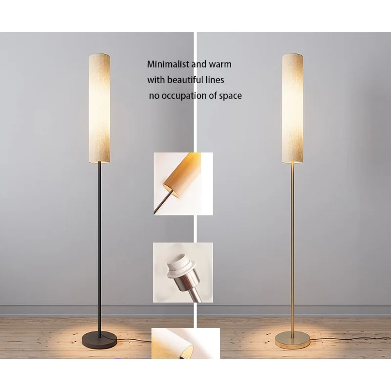 

Modern minimalist living room long tube floor lamp bedroom fabric upright desk lamp Nordic warm atmosphere lamp