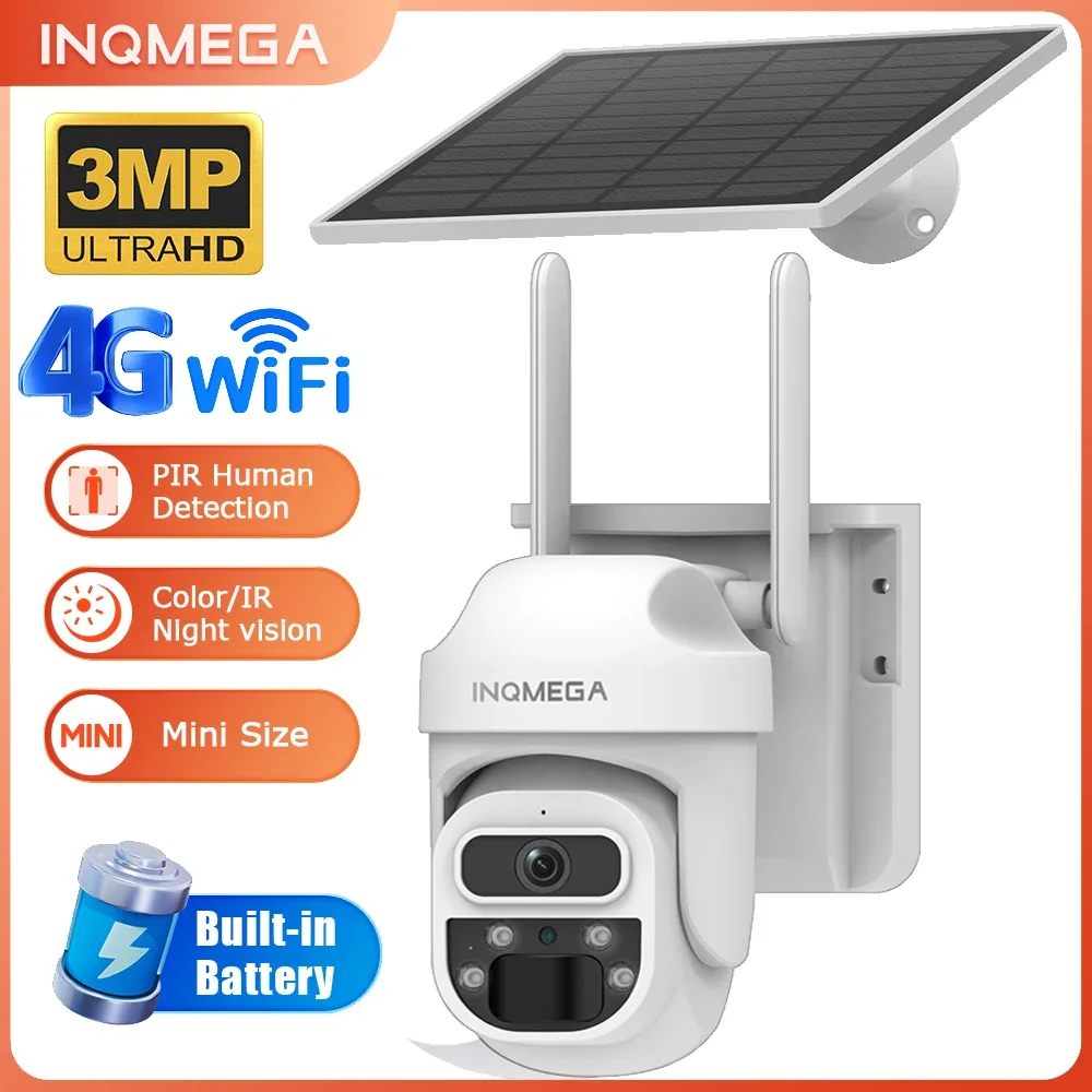 

INQMEGA Mini Solar Camera 3MP 4G WIFI Security Protection CCTV Security Monitoring System Home Security Camera Solar PTZ Camera