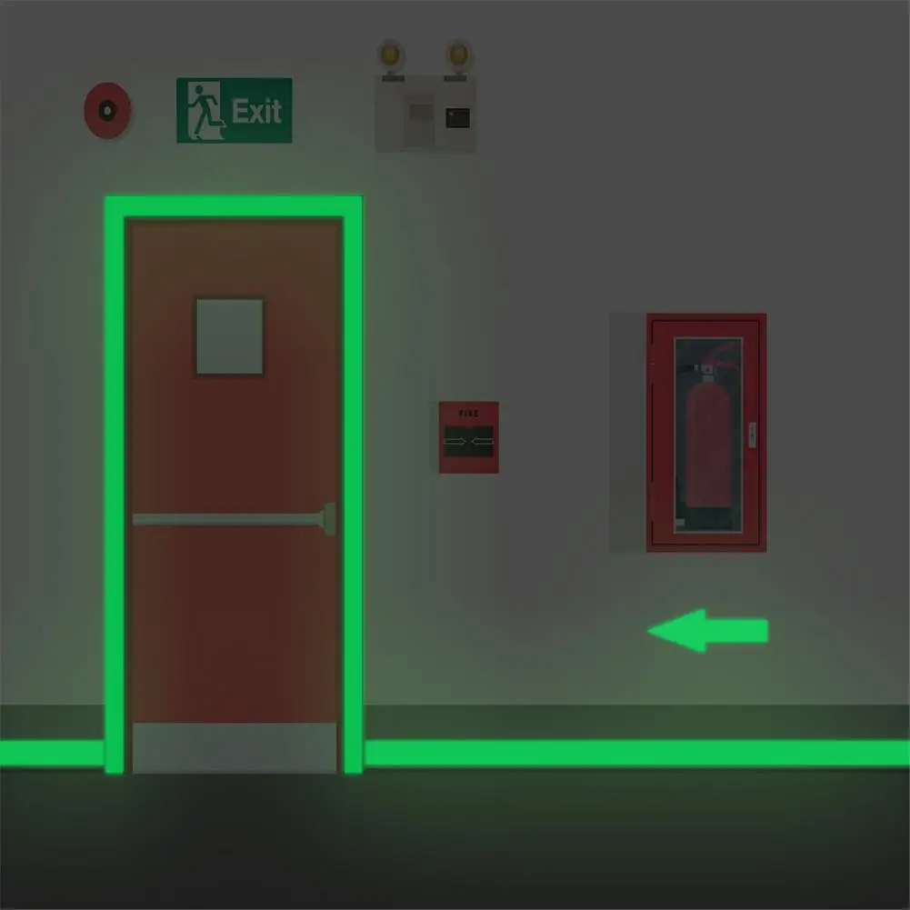 Glow in The Dark Tape Luminous Photoluminescent/Luminescent Emergency Roll Safety Egress Markers Stairs Walls Steps Exit Sign