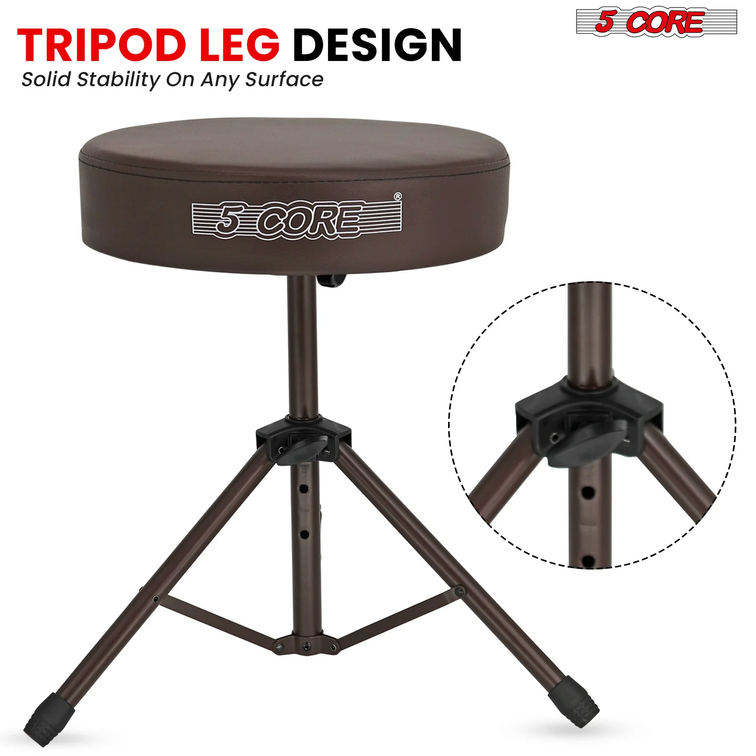 5 CORE Drum Throne Padded Guitar Stool Height Adjustable Music Chair Seat Universal for Adults & Kids with Anti Slip Rubber Feet