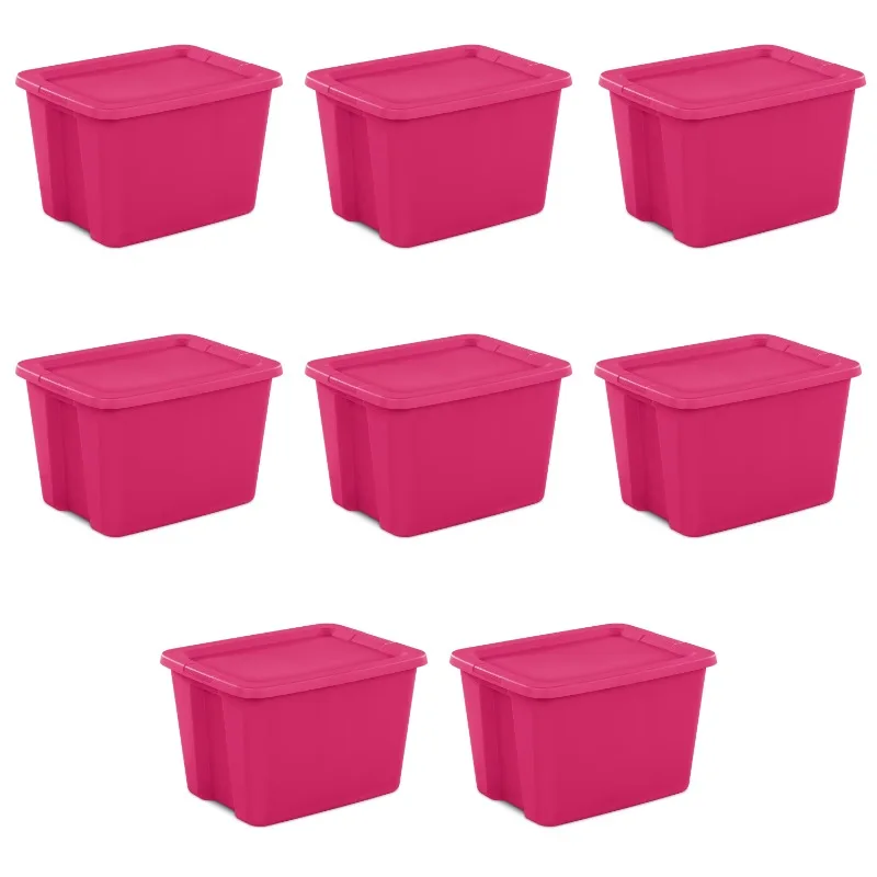 

18 Gallon Tote Box Plastic, Fuchsia Burst, Set of 8