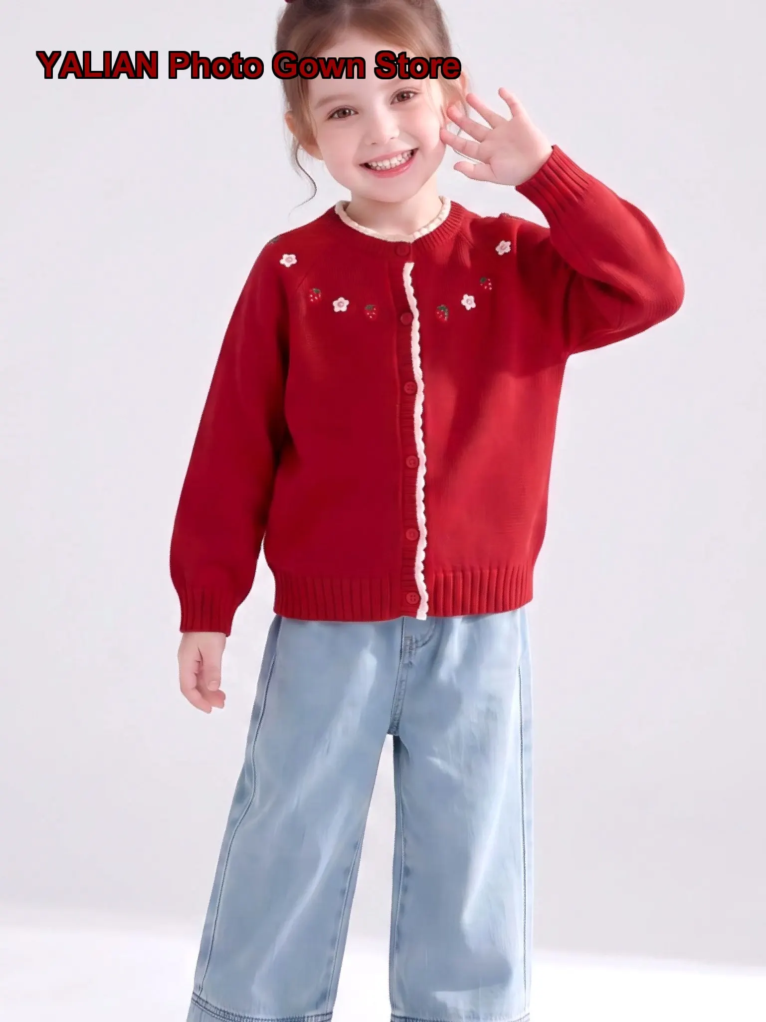 Girls Knit Cardigan Autumn Sweet Chic 2026 Kids Autumn Christmas Festive Long Sleeve Coat Long Sleeves