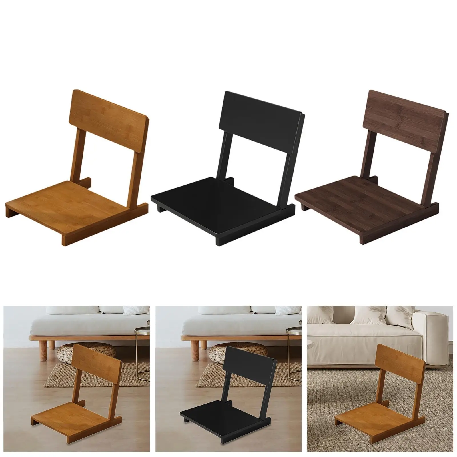 Comfortable Wooden Floor Seating Back Support Meditation Tatami Chair for Living Room Bay Window Reading