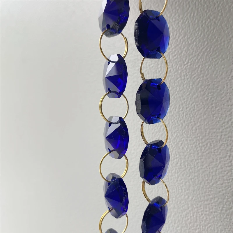 

1m/10m/50m Dark Blue 14mm Crystal Glass Octagon Beads Chain Hanging Strand Garlands for Curtain Home Wedding FengShui Decoration