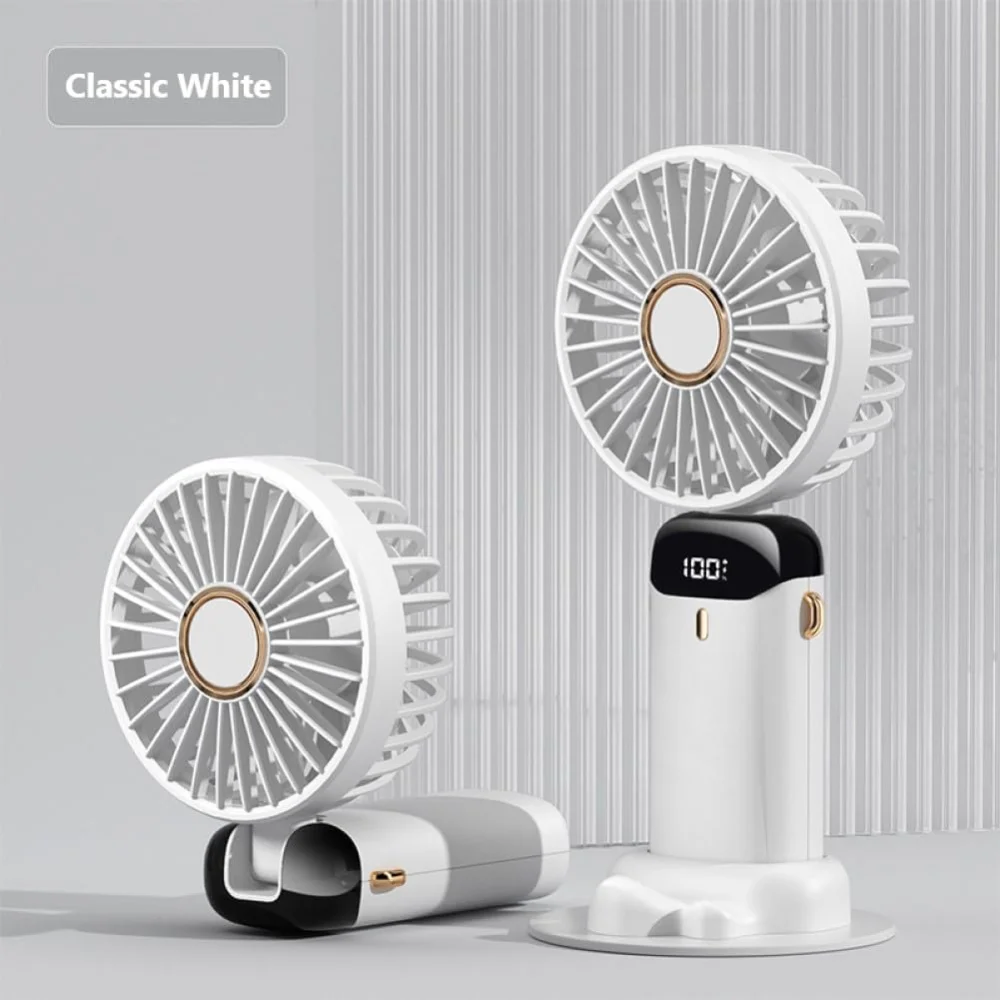 Ventilador portátil, ventilador pessoal recarregável USB, 4800mAh, 90 °   Mini ventilador de mesa dobrável com display digital LED, multiventilador de 5 velocidades