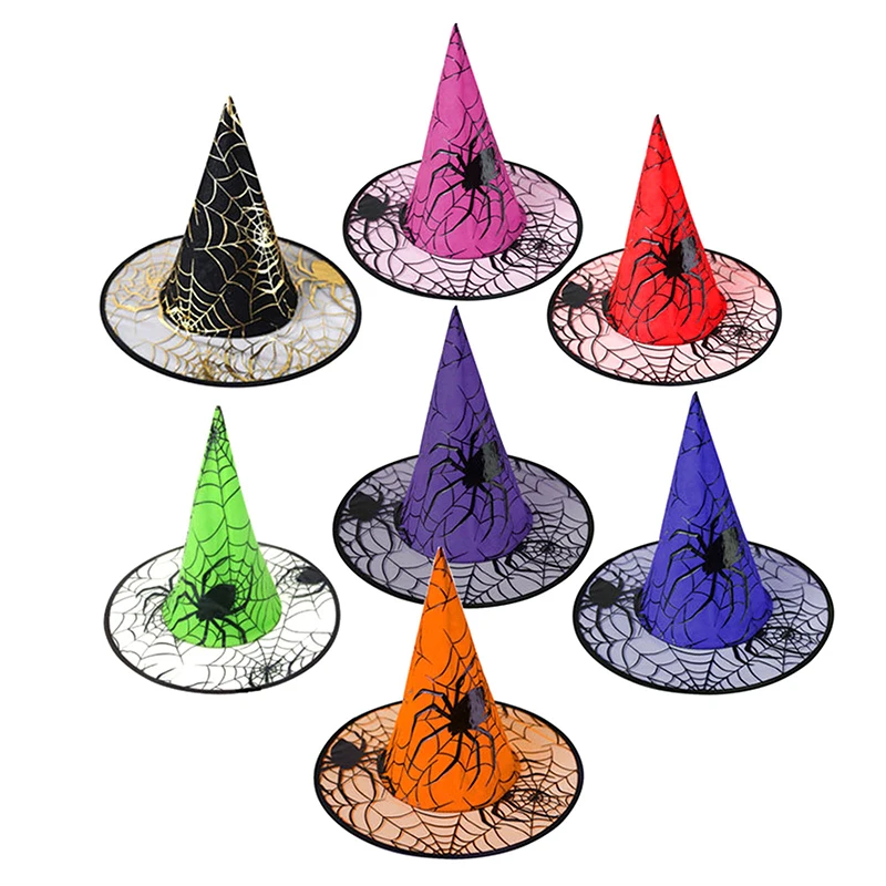 

Adult Kids Black Witch Hats Masquerade Ribbon Wizard Costume Top Pointed Caps Cosplay Halloween Props Party Decoration