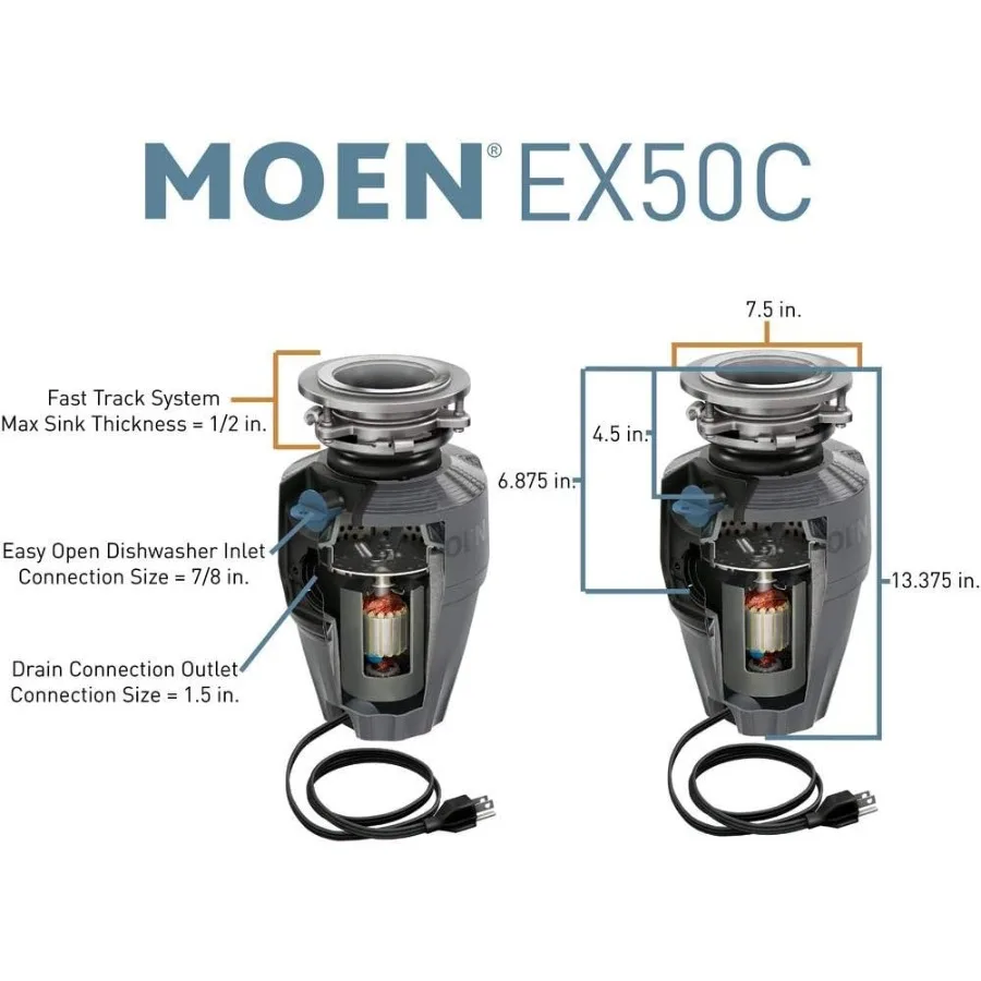 Moen Gray EX Series Prep Series 1/2 Horsepower Garbage Disposal EX50C