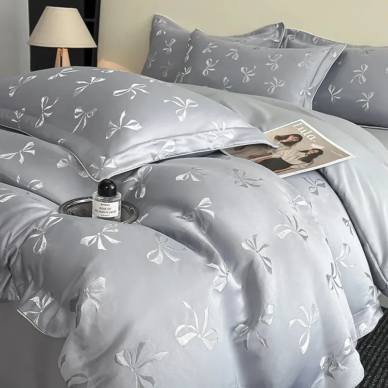 

Jacquard washed Tencel 4-piece set, butterfly ice silk smooth quilt cover for bare sleeping, high-end 3-piece bedding