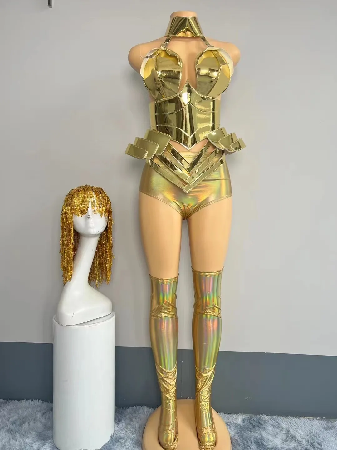 Laser LeatherGold tassel wig boots Evening Party dresses drag costume gogo sexy festival show costumes Birthday Special Ocassion