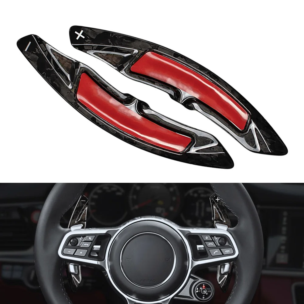 

1Pair Car Forged Carbon Fiber Steering Wheel Paddle Shifter Extension For Porsche Macan Cayenne 718