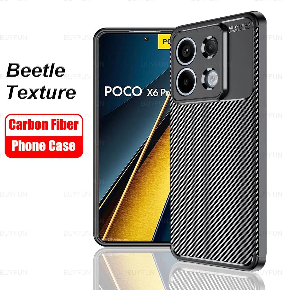 For Xiaomi Poco X6 Pro 5G Carbon Fiber Phone Case PocoX6 PocoX6pro Xiomi Poko X6pro Xiami Xaomi Poxo 6X X 6 6pro Beetle Texture