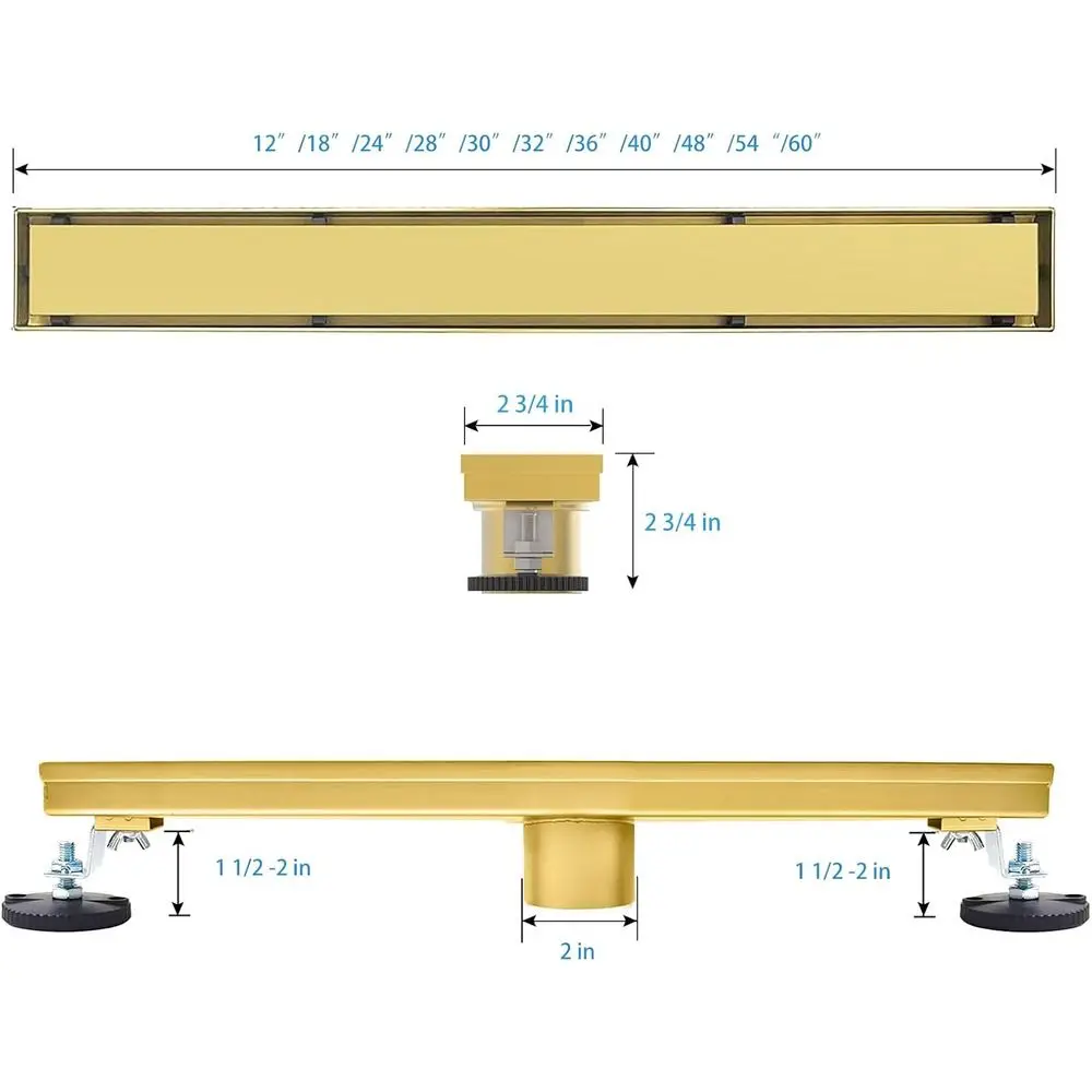18 Inch Brushed Gold Shower Drain with Invisible Tile Insert Panel and Hair Strainer