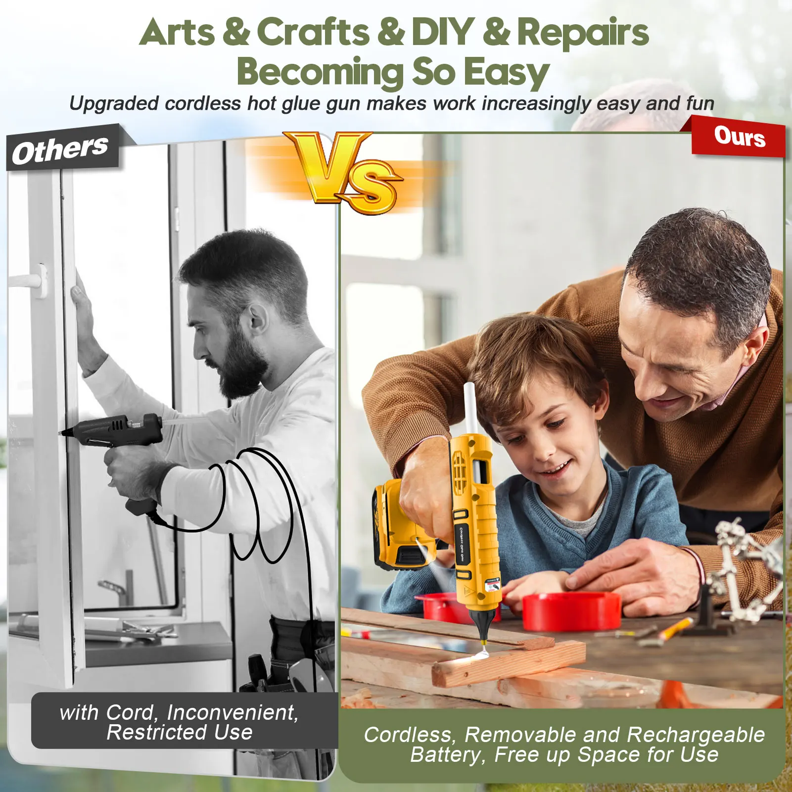 Cordless Electric Handheld Hot Glue Gun(Battery Not Include) Repair DIY Tool Hot Melt Welding Hot Air Gun Anti-scald Nozzle Comp