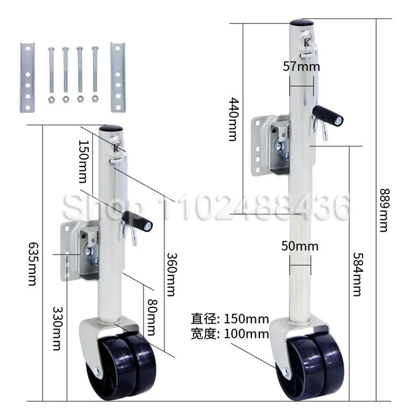 6Inch 1500lbs Double Solid Wheel Sidewind Round Swivel Trailer Jack With Bolt On Capacity Jockey Wheel Boat RV Parts Accessories