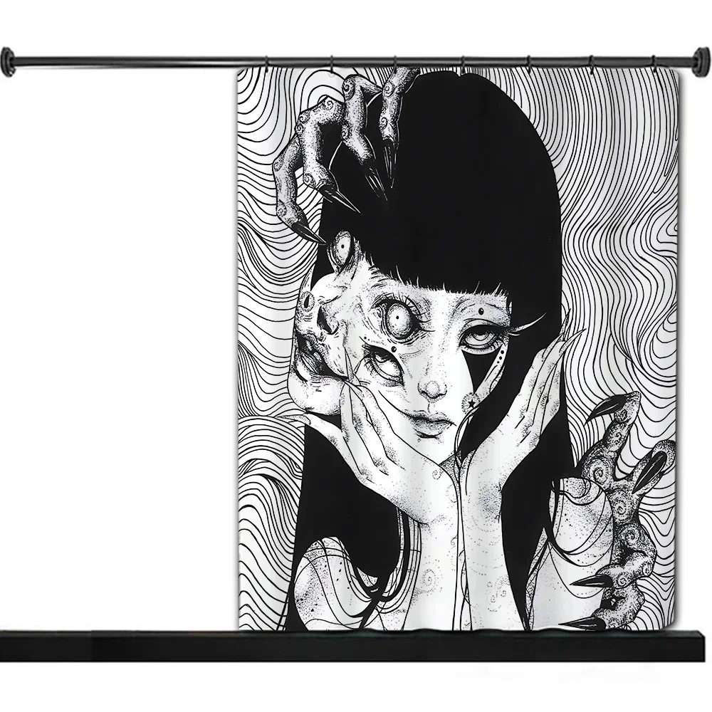 Junji Ito Terror Horror Shower Curtain Waterproof Polyester Fabric Paint Bath Curtains Home Bathroom Decor Curtain With Hook