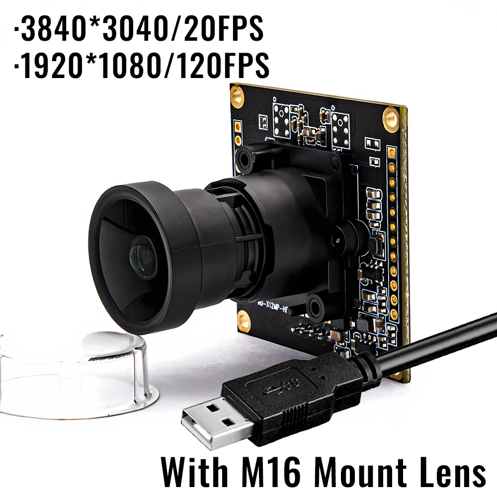 

1080P 120FPS USB Camera Module 12MP IMX577 CMOS With M16 Mount Lens Plug And Play Industrial Webcam Board For Face Recognition