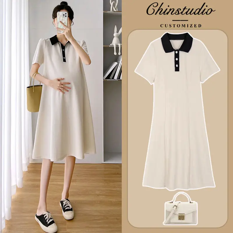 Maternity Dress Summer Short Sleeve Polo Dress Lapel Maternity Summer Short Sleeve Maternity Dresses Women Summer Dresses