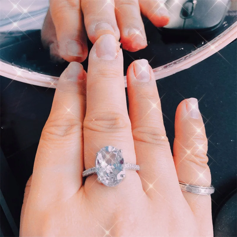 CC White Gold Plated Rings Big Oval Stone Fine Jewelry for Women Fashion Accessories Zirconia Wedding Ring Drop Shipping CC1686