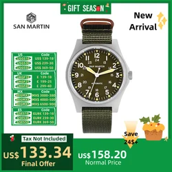 San Martin 38mm NH35 Campo Orologi automatici per uomo Orologio da polso Orologio meccanico Semplice pilota Impermeabile 10ATM Montre SN0137