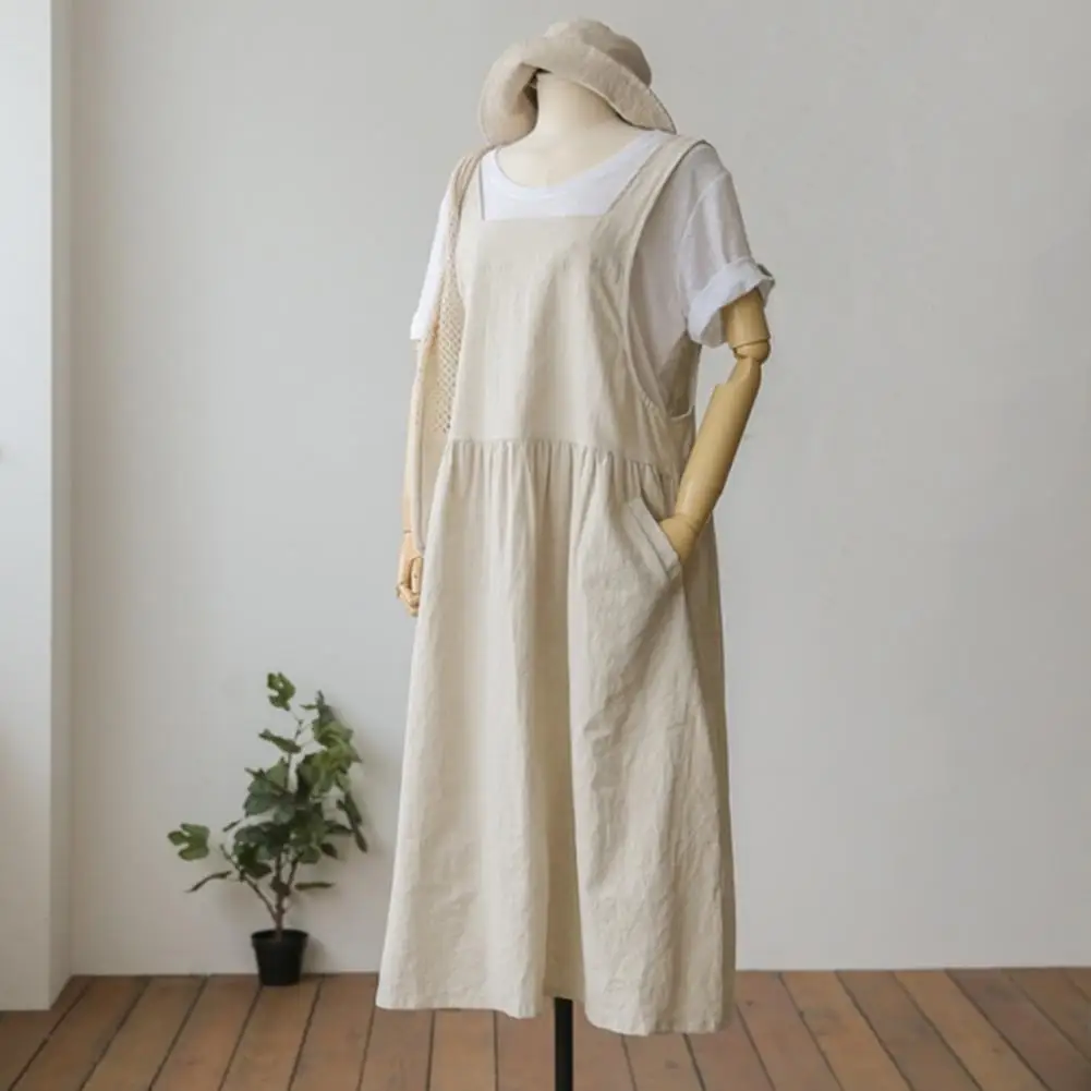 Femmes robe d'été ample grande taille col carré plissé couleur unie Match T-shirt aisselles profondes doux grand ourlet dame robe femmes tissu