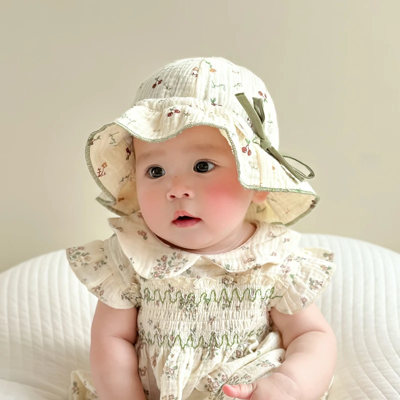 

Spring Summer Baby Hats Lovely Floral Sun Hats Kids Girls Cotton Fisherman Caps Children Bucket Hat