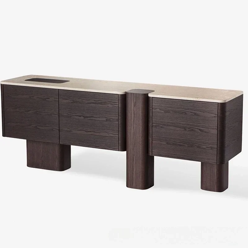 Italian minimalist side cabinet, wabi-sandy wind natural travertine entrance cabinet, home designer storage, advanced sense