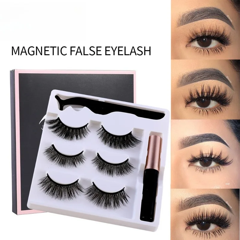3 Pairs Magnetic Eyelashes Eyeliner Tweezers Set Natural No Glue Need Thick and Slender False Lashes Lasting EyelashMakeup Tools