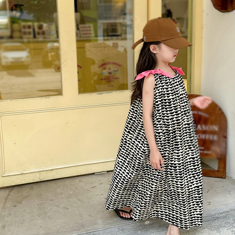 Girls Casual Dress Summer Clothes Children Korean Style Cotton Sleeveless Sling Dress Toddler Kids Beach Leisure Clothing