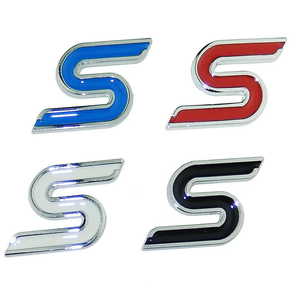 

S Chrome Metal Car Front Hood Grille Emblem Badge Rear Trunk Car Stickers Car Styling For FORD Focus 2 3 Fiesta Ecosport Mondeo