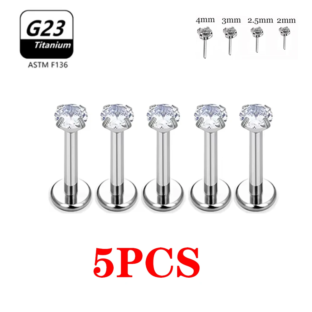 5/50 قطعة ASTM F136 ثقب Labret الشفاه الأنف وأقراط للنساء 20/18/16 جرام G23 التيتانيوم مجوهرات للجسم بالجملة