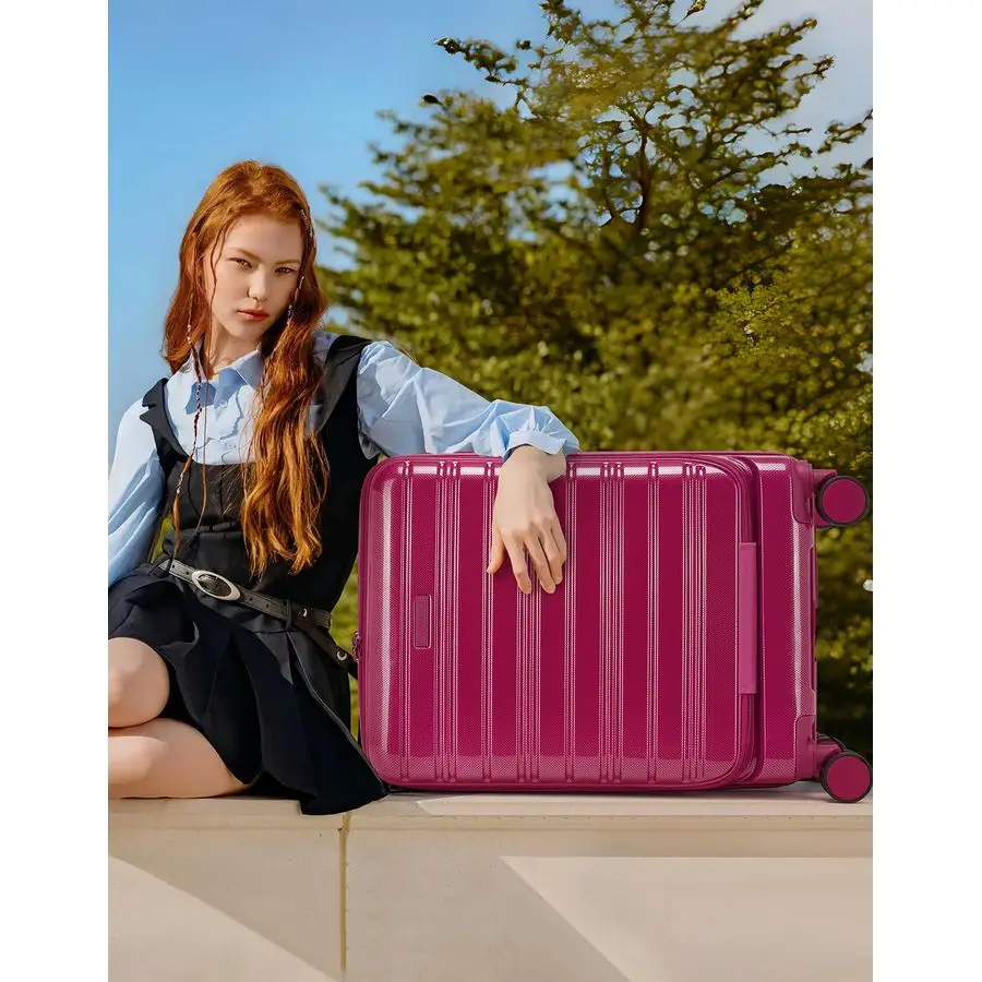 กระเป๋าเดินทางขนาด 22x14x9 นิ้ว ได้รับการรับรองจากสายการบิน, กระเป๋าเดินทางแบบแข็งขยายได้ขนาด 20 นิ้ว ทำจากวัสดุ PCABS พร้อมช่องเก็บของด้านหน้า ล้อหมุนได้ พร้อมระบบล็อค TSA