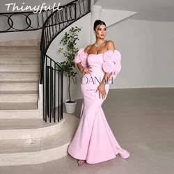 Thinyfull Mermaid Satin Dubai Prom Dresses 3D Flowers Off Shoulder Evening Dress Long Special Occasion Gown Customized