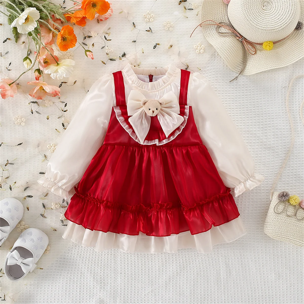 Spring And Autumn Baby Dress Girl Baby Princess Party Birthday Dress Bow Bear Long Sleeved Children\'S Clothing