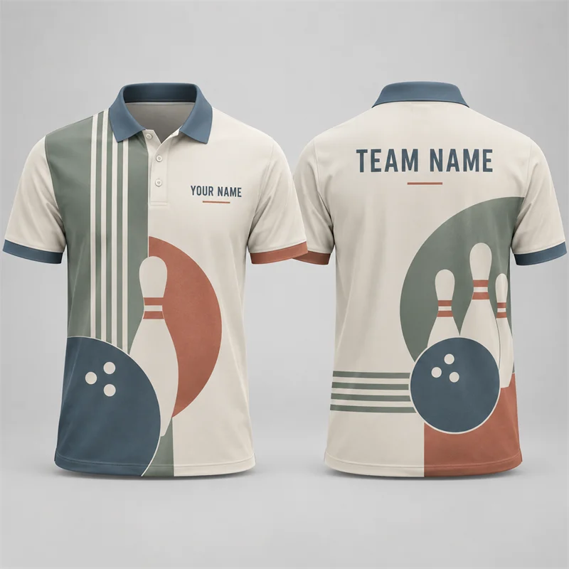 Custom Bowling Polo Shirt Personalized Name Team Name Vintage Graphic Short Sleeve Jersey League Tournament Sports Team Uniform