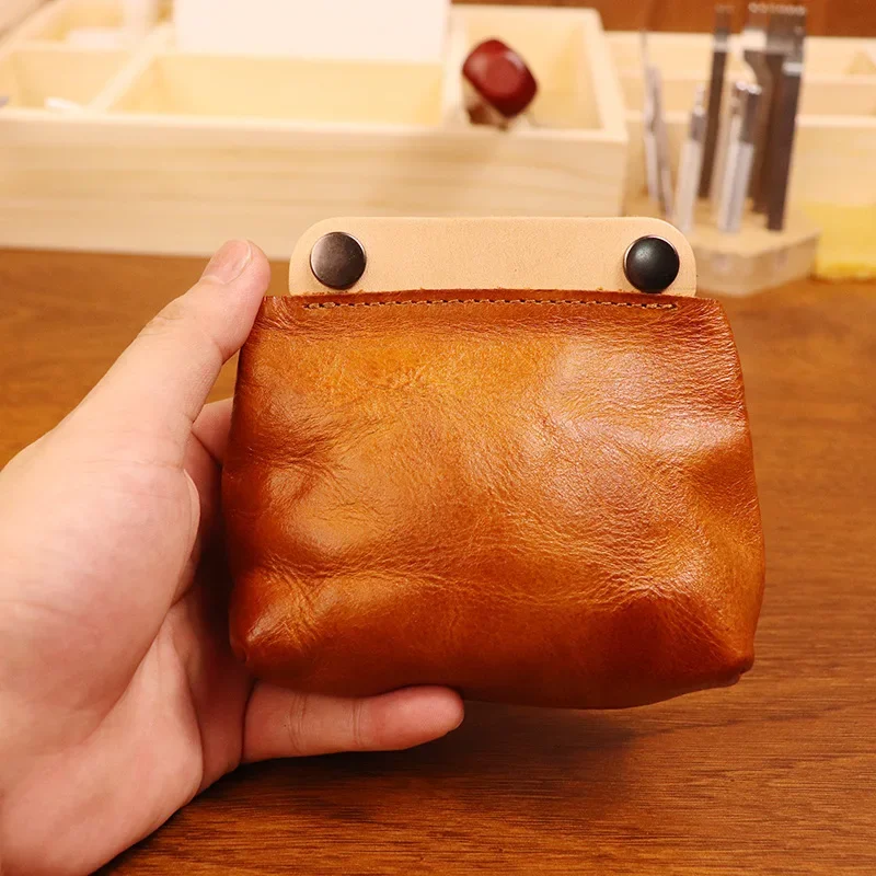 

Vintage Leather Double Snap Coin Purse Wallet Coin Organizer Change Holder Card Case Leather Makeup Storage Bag for Men & Women