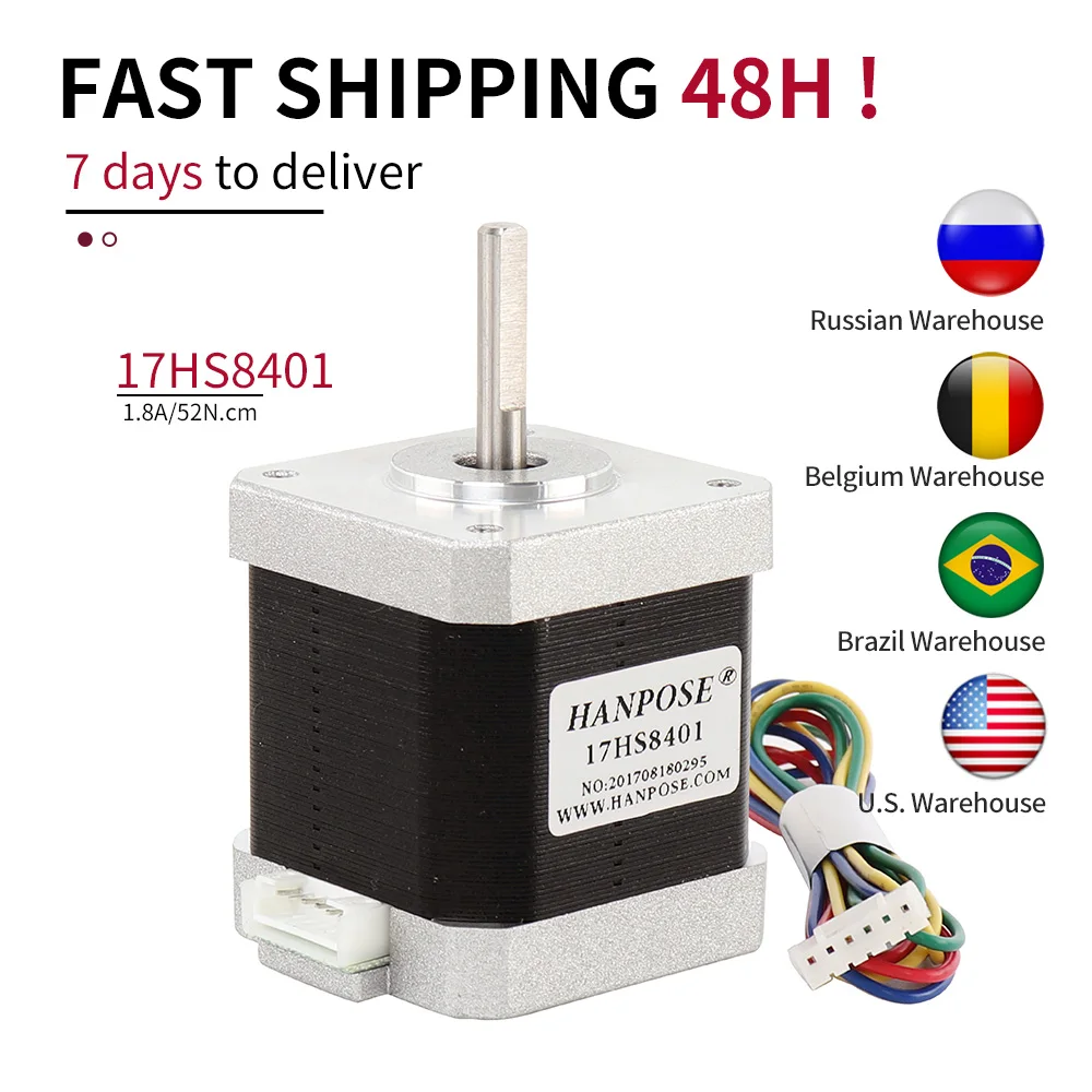 42 stepper Motor for CNC milling machine 4-lead 48mm 78Oz-in 42BYGH 1.8A 52N.CM 17HS8401 stepper motor Nema17
