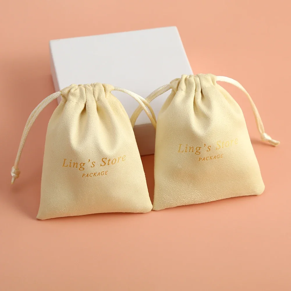 50Pcs Custom Logo Jewelry Bag Cute Velvet Suede Cotton Drawstring Pouch Ring Earring Pendant Bracelet Necklace Storage Gift Sack