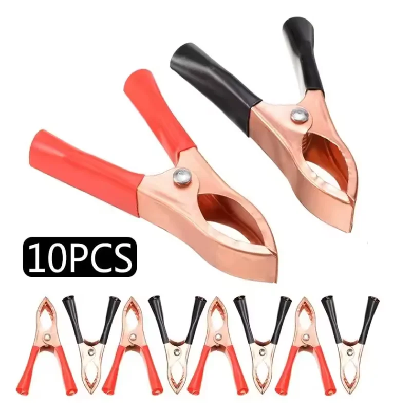 10pcs 30A Crocodile Spring Clamp Red & Black Car Battery Clip Cables Alligator Charger Voltage Testing Tool Accessory