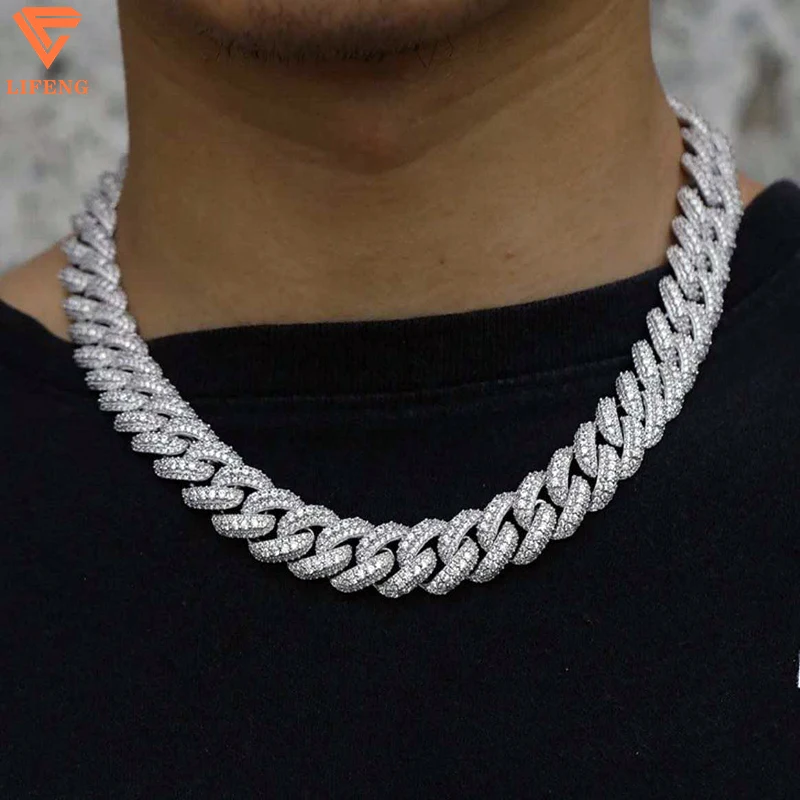 

16MM 20Inches Cuban Chain Big Middle Stone with Outlines Iced Out VVS Moissanite 925 Sterling Silver Cuban Link Chain Necklace