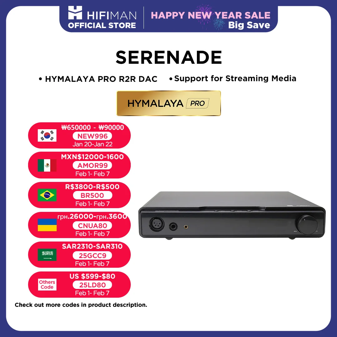 HIFIMAN SERENADE Hi-Fi DAC and Class A Headphone Amplifier with HYMALAYA PRO R2R DAC, Streaming Media, LAN wired Net work,Black