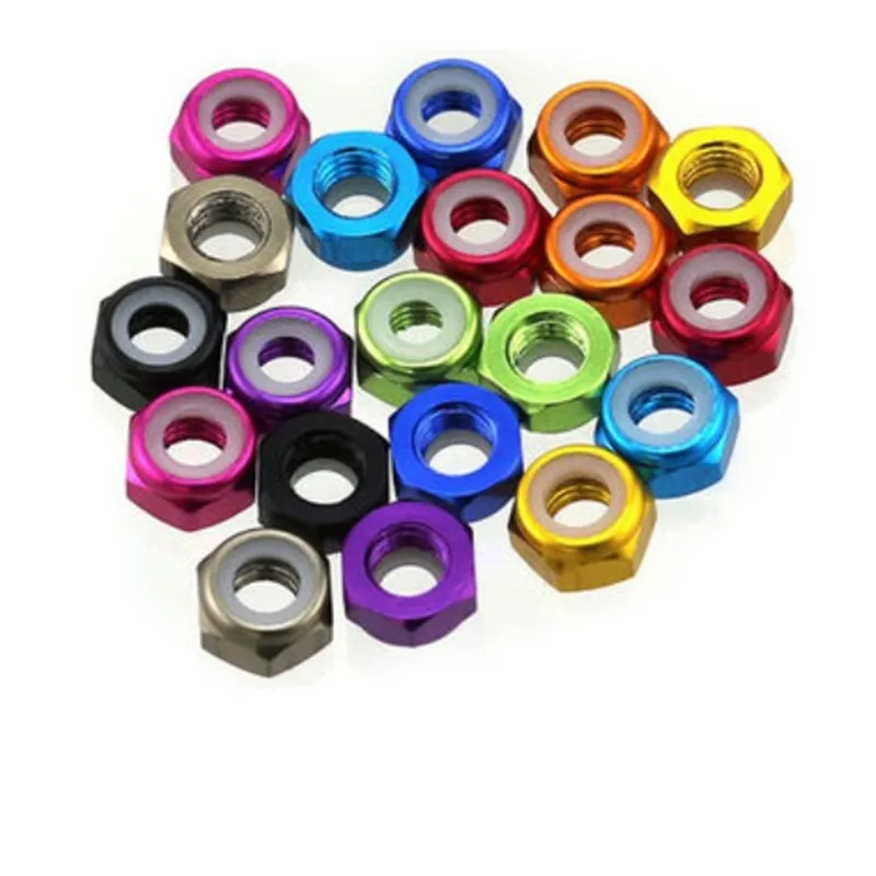 10pcs m2 m3 m2.5 m4 m5 M6 Anodized Multi-color Colourful Aluminum Alloy Nylon Lock Nut