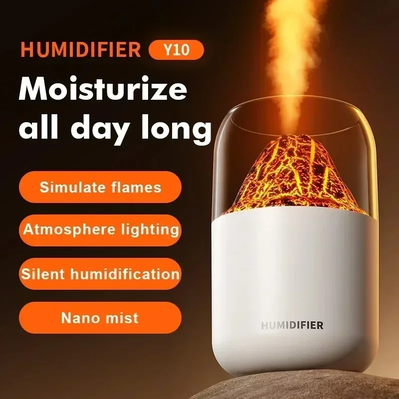 Mini Volcano Desktop Humidifier USB Misting Essential Oil Diffuser Creative LED Night Light for Bedroom Office