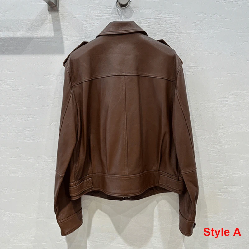 Imported Sheepskin Leather Jacket Coats for Women 2024 Fall Casual Brown/Black Loose Zipper Female 100% Genuine Leather Jackets