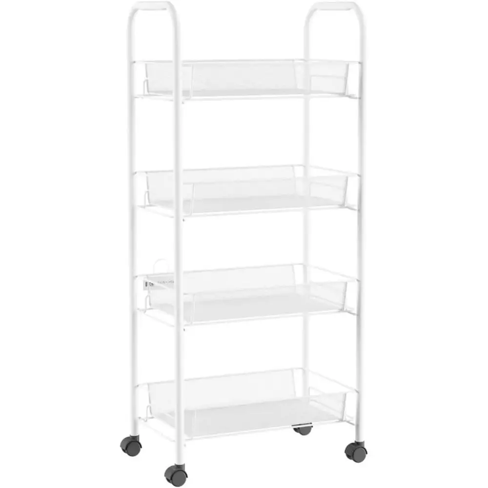 

Narrow 4-Tier White Rolling Kitchen Island Cart with Removable Tray for Home and Office Storage