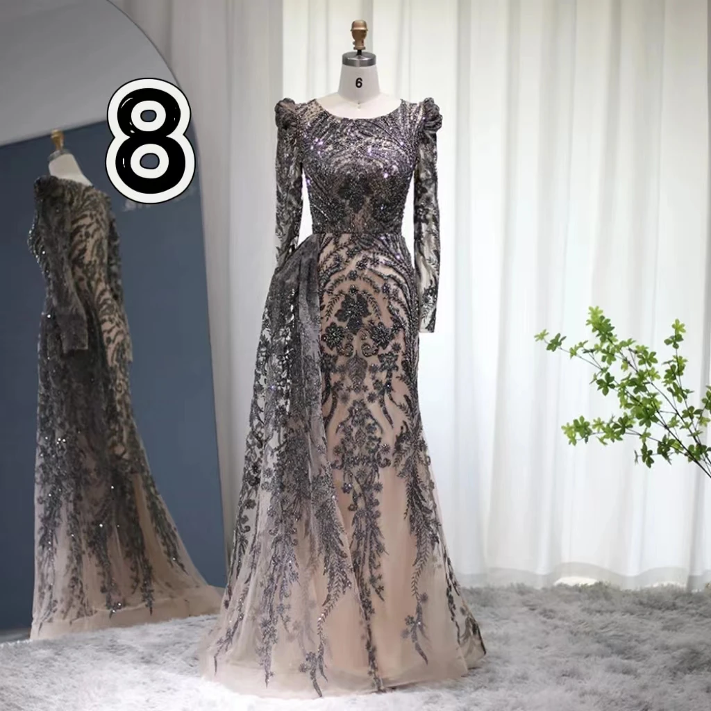 Evening Dresses Elegant V-Neck Long Sleeves Arabic Women Formal Party Gowns