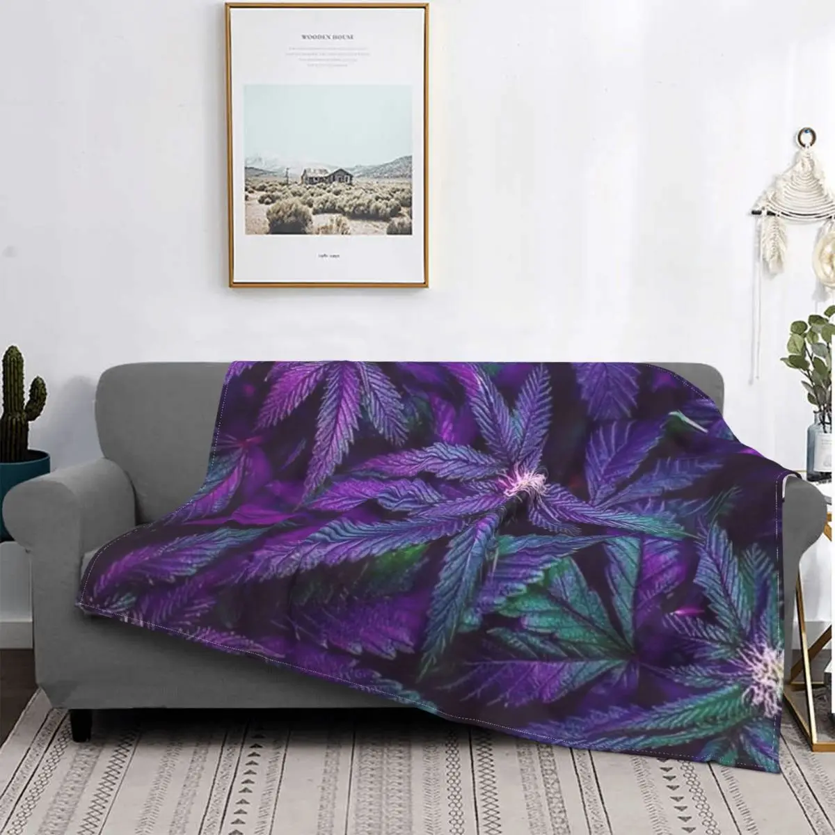 

Psychedelic Purple Cannabis Marijuana Weed Pot Leaves Blankets Fleece Thin Throw Blanket for Bedding Office Bedding Throws