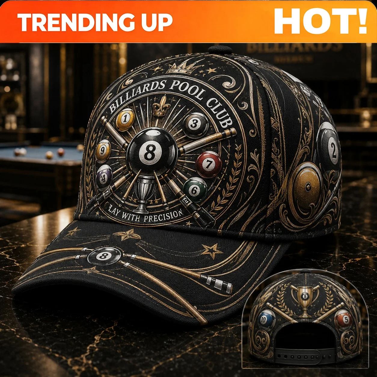 Custom Baseball Cap Men Billiards Pool Ball Graphic Men'S Hats Hats For Men Snapback Hats For Men Summer  For ual Out