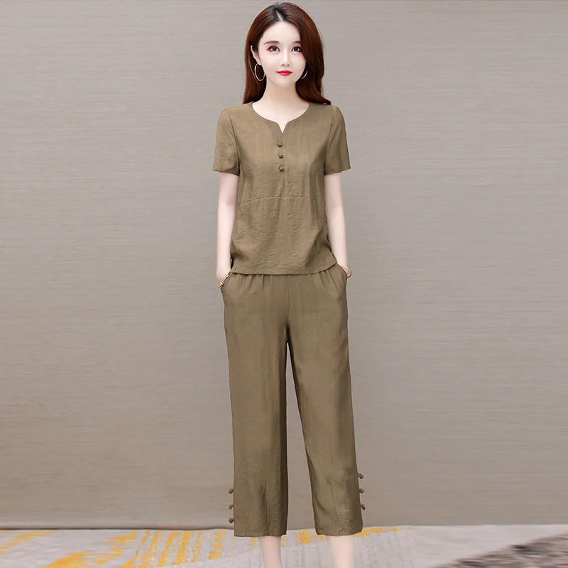 

High-End Cotton and Linen Wide-Leg Pants Two-Piece Fashion Western Temperament Make You Look Younger Fashionable Casual Mom's