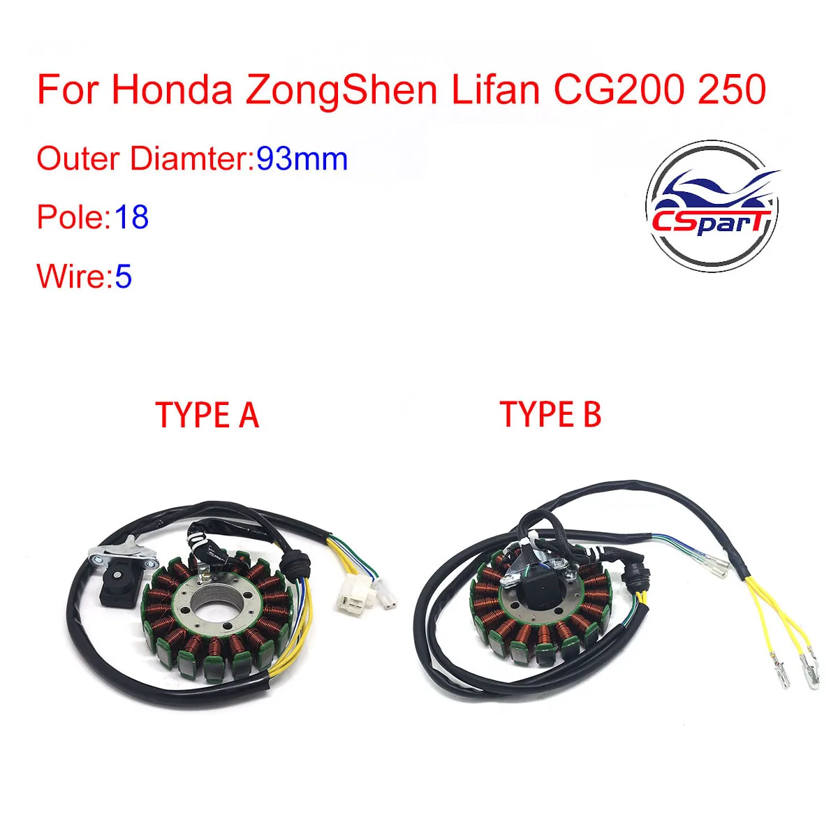 

Magneto Stator 18 Pole Coil 5 Wire 200C 250CC CG Bashan Shineray Jinling Taotao Dirt Pit Bike ATV Quad Parts